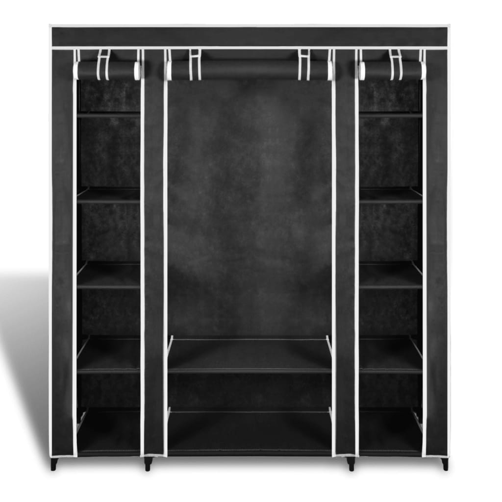 Fabric Wardrobe with Compartments and Rods 45x150x176 cm Black- Cupboards & Wardrobes - HomeShopIreland - Home Shop Ireland - Cupboards & Wardrobes - Fabric Wardrobe with Compartments and Rods 45x150x176 cm Black