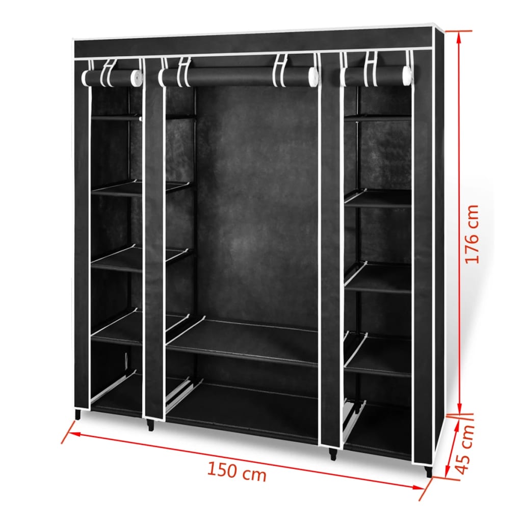 Fabric Wardrobe with Compartments and Rods 45x150x176 cm Black- Cupboards & Wardrobes - HomeShopIreland - Home Shop Ireland - Cupboards & Wardrobes - Fabric Wardrobe with Compartments and Rods 45x150x176 cm Black