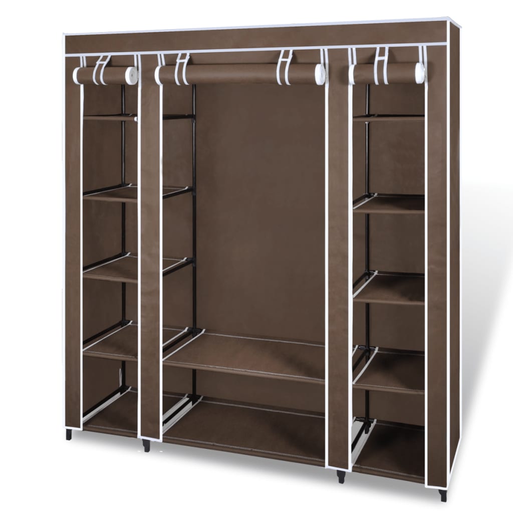 Fabric Wardrobe with Compartments and Rods 45x150x176 cm Brown- Cupboards & Wardrobes - HomeShopIreland - Home Shop Ireland - Cupboards & Wardrobes - Fabric Wardrobe with Compartments and Rods 45x150x176 cm Brown
