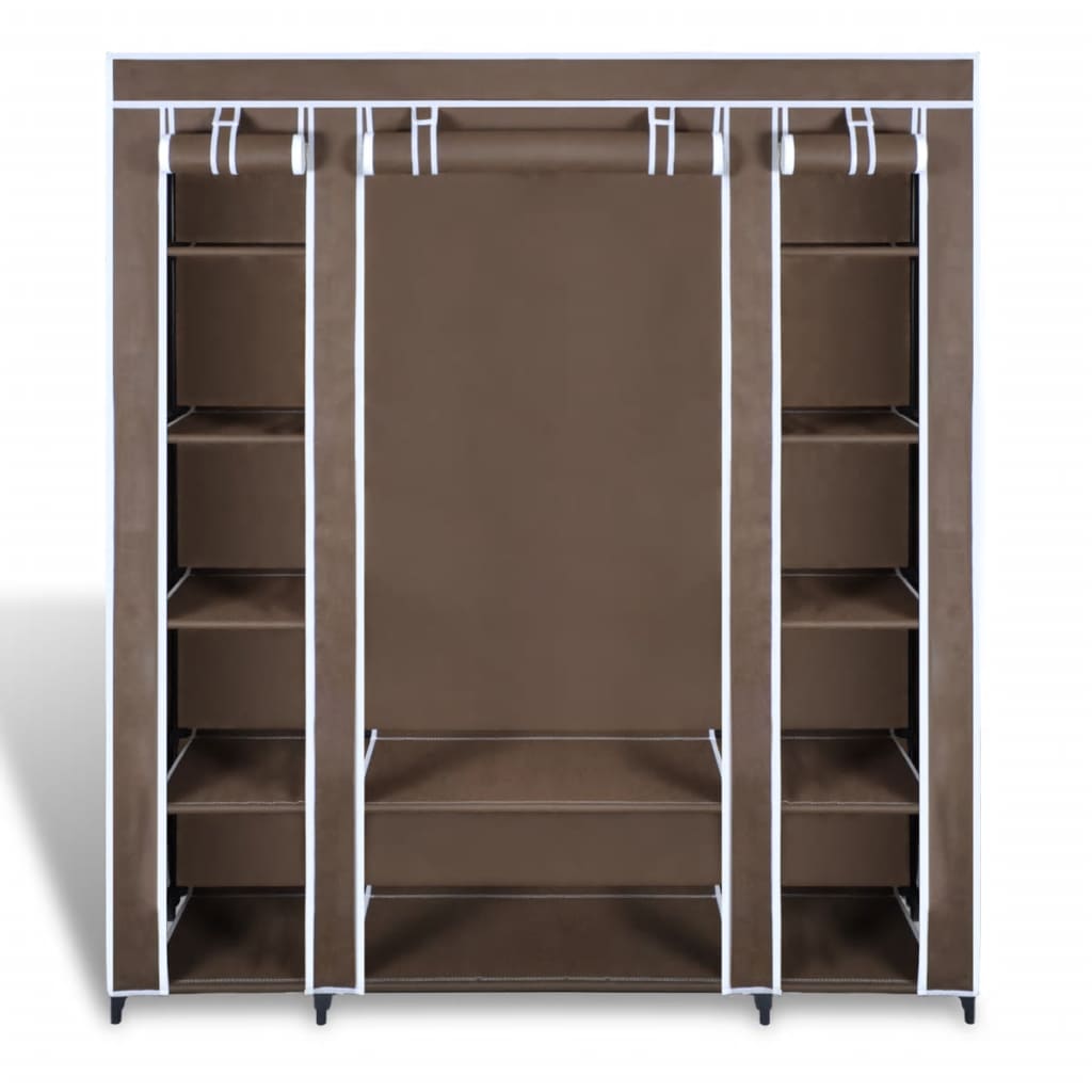 Fabric Wardrobe with Compartments and Rods 45x150x176 cm Brown- Cupboards & Wardrobes - HomeShopIreland - Home Shop Ireland - Cupboards & Wardrobes - Fabric Wardrobe with Compartments and Rods 45x150x176 cm Brown
