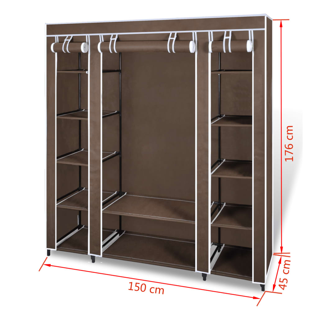 Fabric Wardrobe with Compartments and Rods 45x150x176 cm Brown- Cupboards & Wardrobes - HomeShopIreland - Home Shop Ireland - Cupboards & Wardrobes - Fabric Wardrobe with Compartments and Rods 45x150x176 cm Brown
