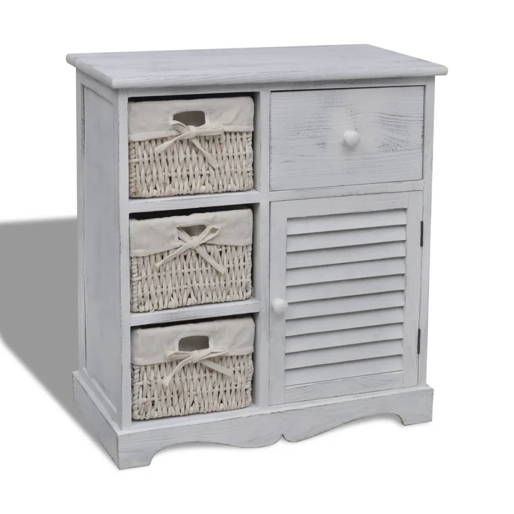 Wooden Cabinet 3 Left Weaving Baskets White- Storage Cabinets & Lockers - HomeShopIreland - Home Shop Ireland - Storage Cabinets & Lockers - Wooden Cabinet 3 Left Weaving Baskets White