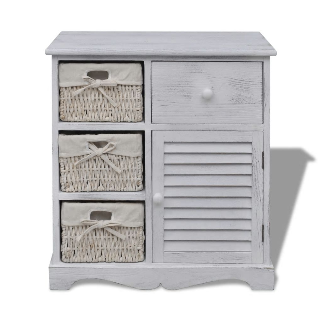 Wooden Cabinet 3 Left Weaving Baskets White- Storage Cabinets & Lockers - HomeShopIreland - Home Shop Ireland - Storage Cabinets & Lockers - Wooden Cabinet 3 Left Weaving Baskets White