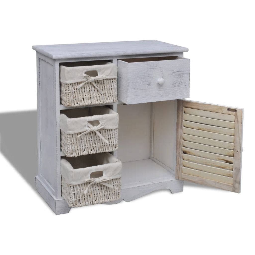 Wooden Cabinet 3 Left Weaving Baskets White- Storage Cabinets & Lockers - HomeShopIreland - Home Shop Ireland - Storage Cabinets & Lockers - Wooden Cabinet 3 Left Weaving Baskets White