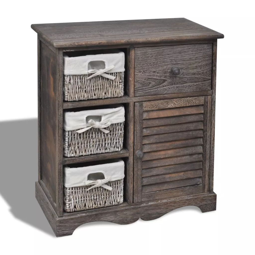 Wooden Cabinet 3 Left Weaving Baskets Brown- Storage Cabinets & Lockers - HomeShopIreland - Home Shop Ireland - Storage Cabinets & Lockers - Wooden Cabinet 3 Left Weaving Baskets Brown