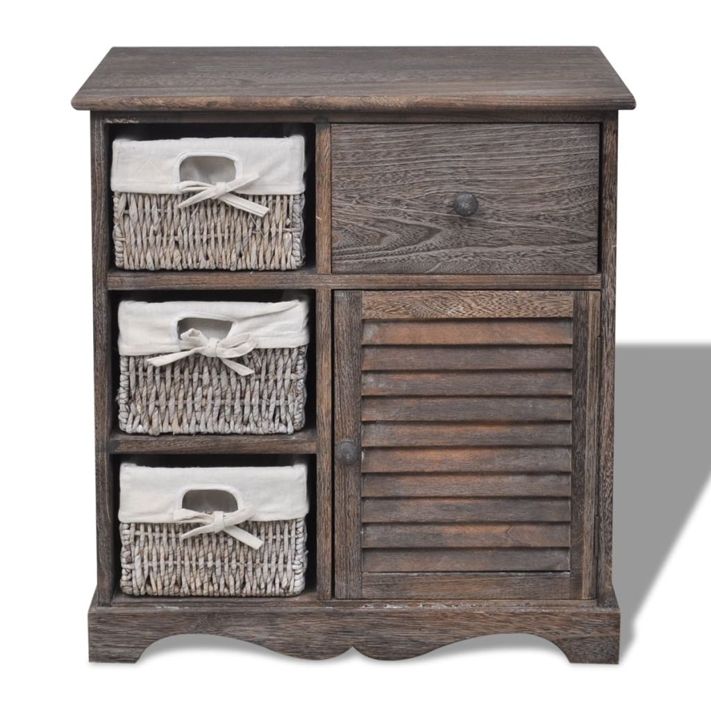 Wooden Cabinet 3 Left Weaving Baskets Brown- Storage Cabinets & Lockers - HomeShopIreland - Home Shop Ireland - Storage Cabinets & Lockers - Wooden Cabinet 3 Left Weaving Baskets Brown
