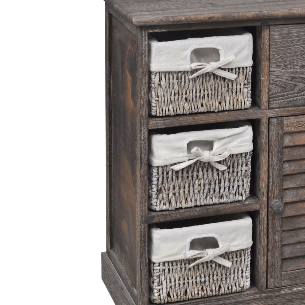 Wooden Cabinet 3 Left Weaving Baskets Brown- Storage Cabinets & Lockers - HomeShopIreland - Home Shop Ireland - Storage Cabinets & Lockers - Wooden Cabinet 3 Left Weaving Baskets Brown