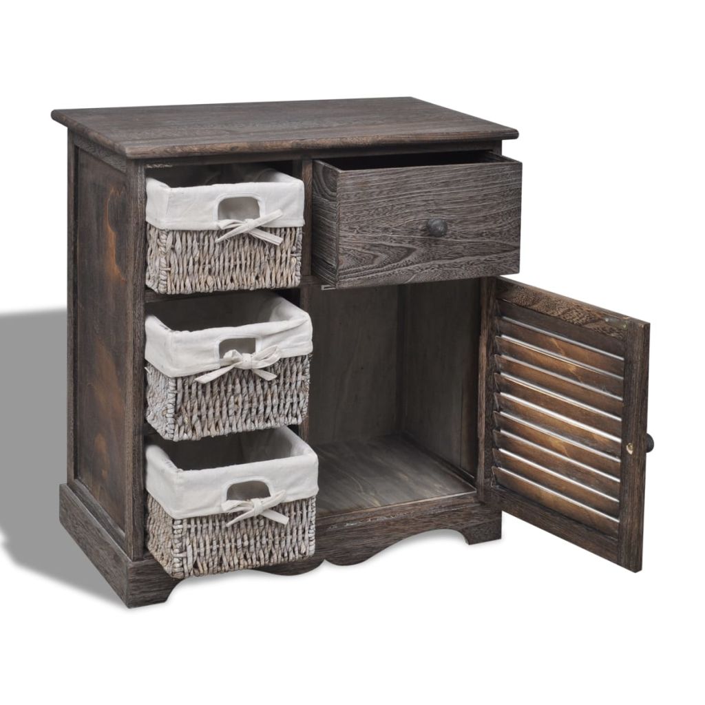 Wooden Cabinet 3 Left Weaving Baskets Brown- Storage Cabinets & Lockers - HomeShopIreland - Home Shop Ireland - Storage Cabinets & Lockers - Wooden Cabinet 3 Left Weaving Baskets Brown