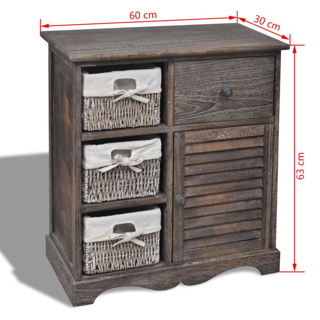 Wooden Cabinet 3 Left Weaving Baskets Brown- Storage Cabinets & Lockers - HomeShopIreland - Home Shop Ireland - Storage Cabinets & Lockers - Wooden Cabinet 3 Left Weaving Baskets Brown