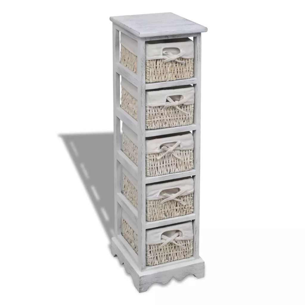 Wooden Storage Rack 5 Weaving Baskets White- Storage Cabinets & Lockers - HomeShopIreland - Home Shop Ireland - Storage Cabinets & Lockers - Wooden Storage Rack 5 Weaving Baskets White