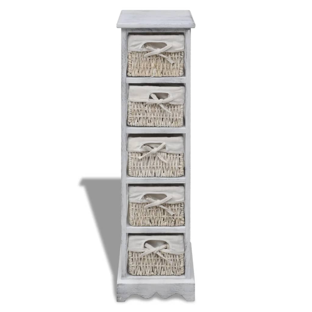 Wooden Storage Rack 5 Weaving Baskets White- Storage Cabinets & Lockers - HomeShopIreland - Home Shop Ireland - Storage Cabinets & Lockers - Wooden Storage Rack 5 Weaving Baskets White
