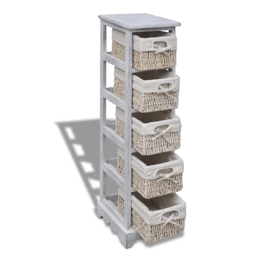 Wooden Storage Rack 5 Weaving Baskets White- Storage Cabinets & Lockers - HomeShopIreland - Home Shop Ireland - Storage Cabinets & Lockers - Wooden Storage Rack 5 Weaving Baskets White