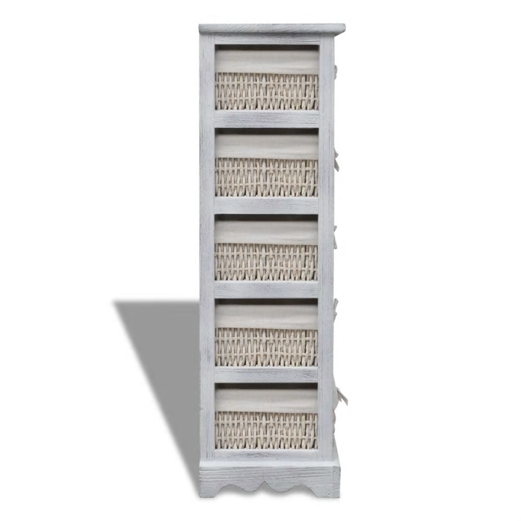 Wooden Storage Rack 5 Weaving Baskets White- Storage Cabinets & Lockers - HomeShopIreland - Home Shop Ireland - Storage Cabinets & Lockers - Wooden Storage Rack 5 Weaving Baskets White