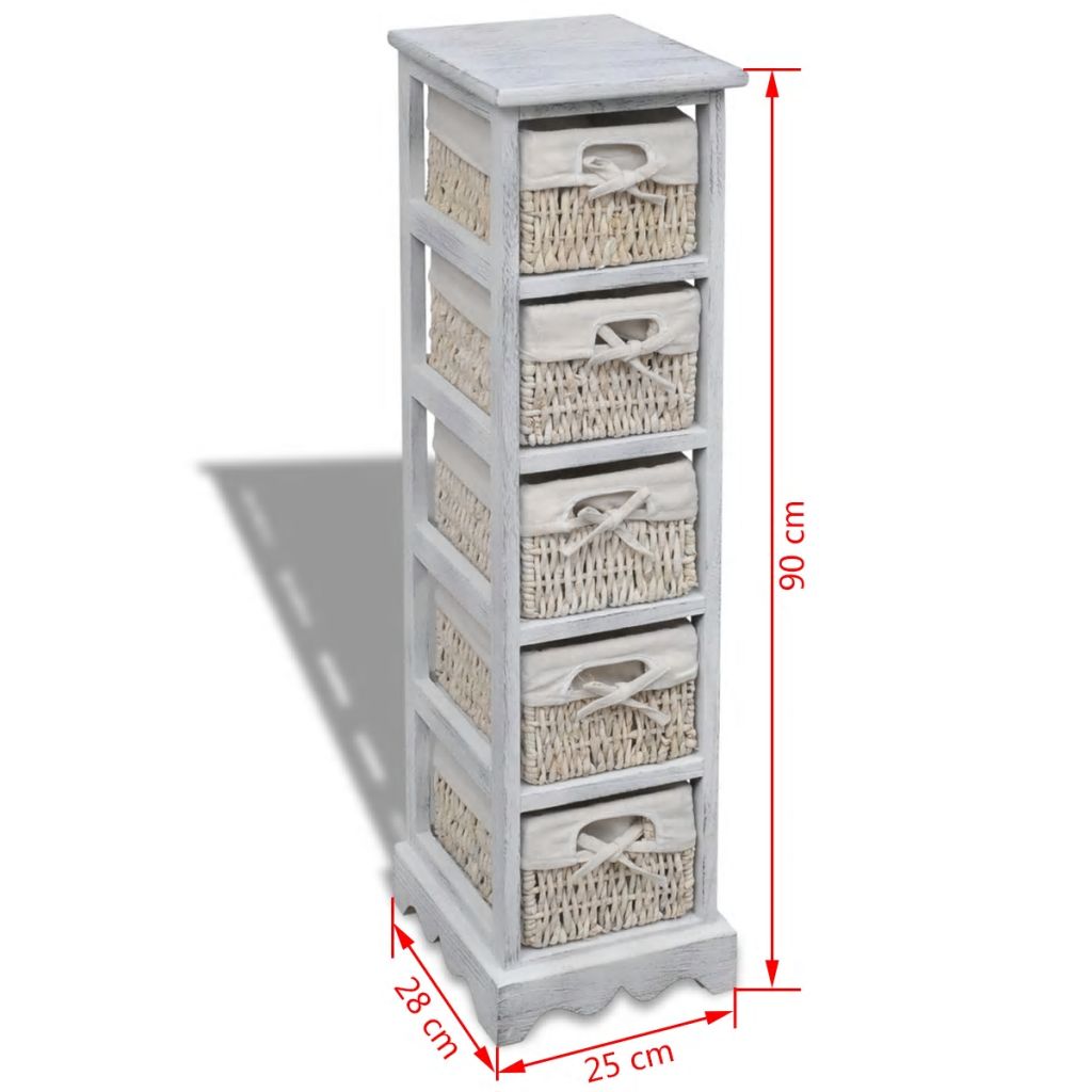 Wooden Storage Rack 5 Weaving Baskets White- Storage Cabinets & Lockers - HomeShopIreland - Home Shop Ireland - Storage Cabinets & Lockers - Wooden Storage Rack 5 Weaving Baskets White