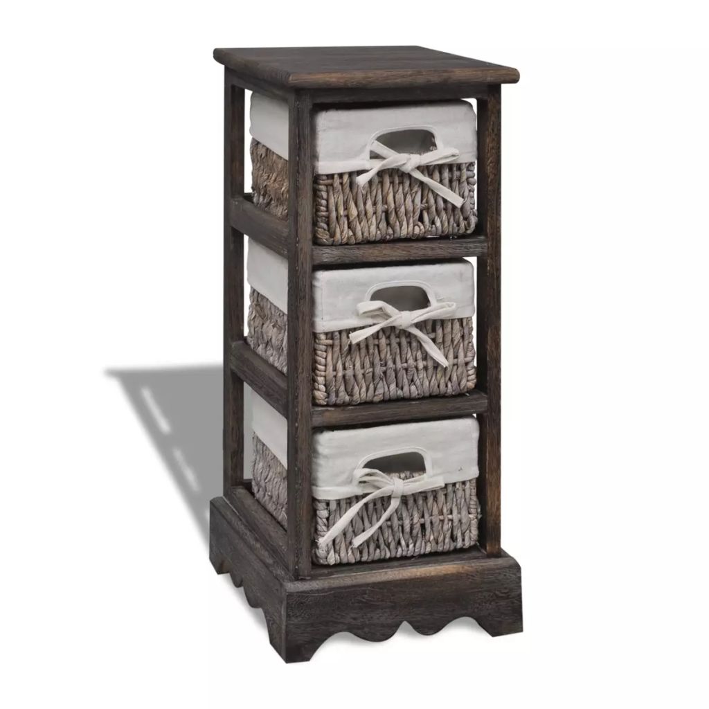 Wooden Storage Rack 3 Weaving Baskets Brown- Storage Cabinets & Lockers - HomeShopIreland - Home Shop Ireland - Storage Cabinets & Lockers - Wooden Storage Rack 3 Weaving Baskets Brown
