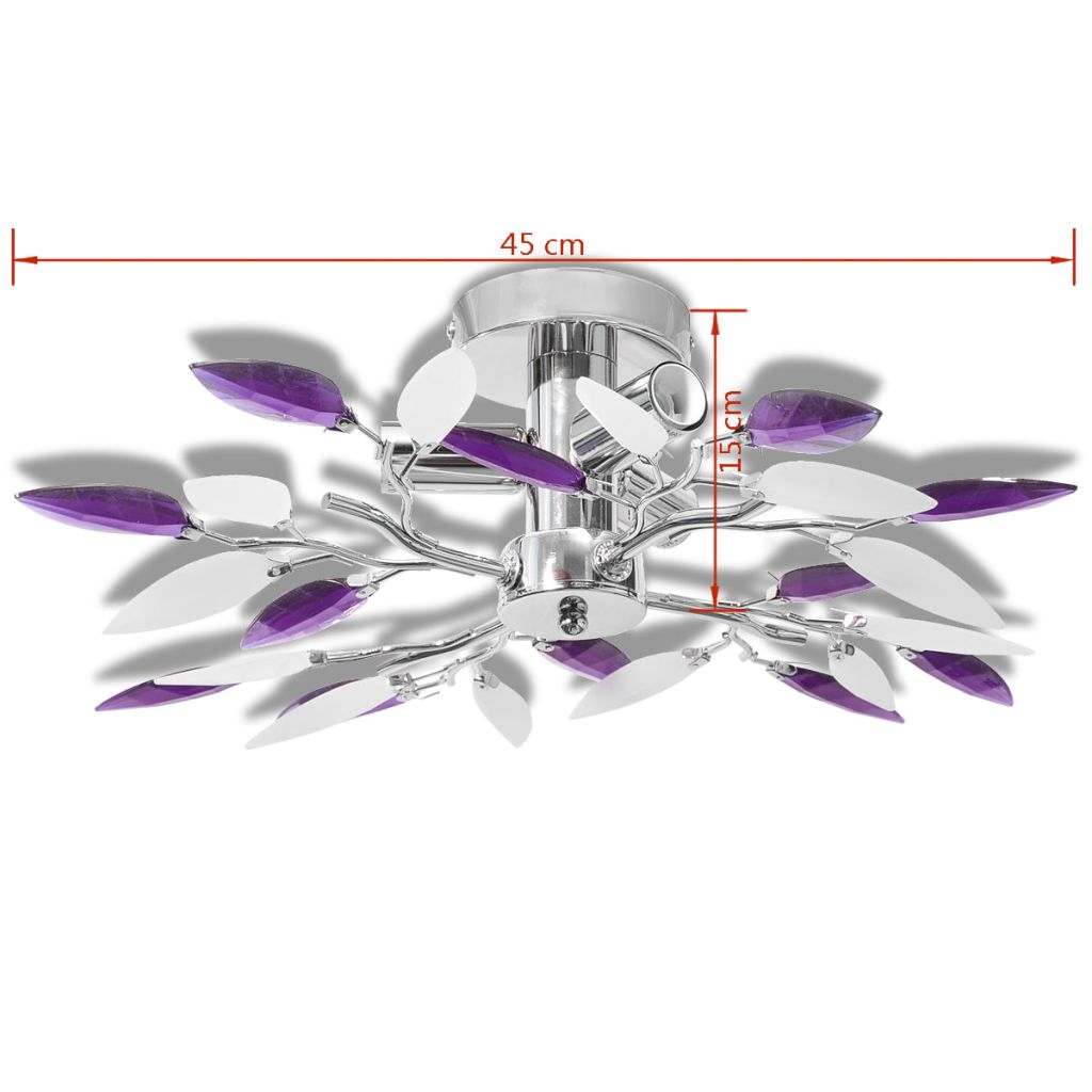 Ceiling Lamp White & Purple Acrylic Crystal Leaf Arms 3 E14 Bulbs- Ceiling Light Fixtures - HomeShopIreland - Home Shop Ireland - Ceiling Light Fixtures - Ceiling Lamp White & Purple Acrylic Crystal Leaf Arms 3 E14 Bulbs