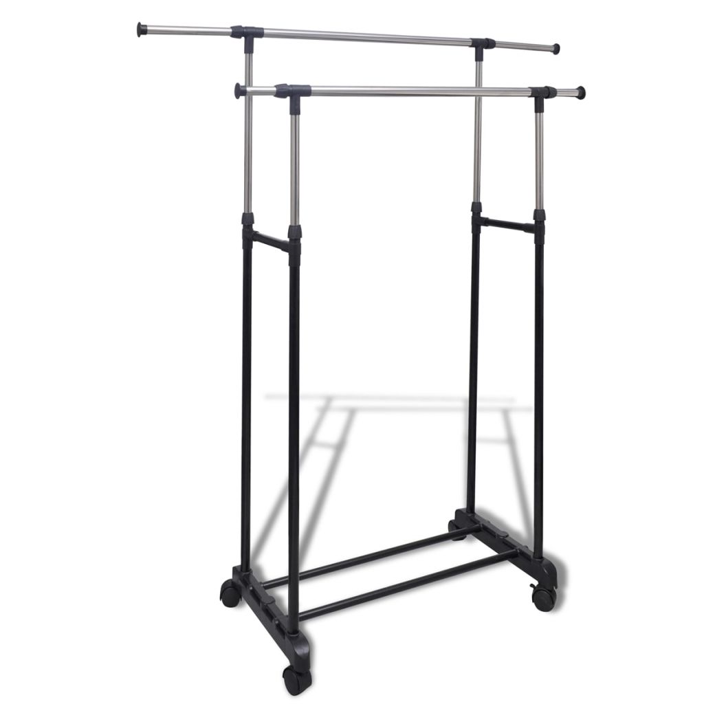 Adjustable Clothes Rack 4 Castors 2 Hanging Rails- Closet Organisers & Garment Racks - HomeShopIreland - Home Shop Ireland - Closet Organisers & Garment Racks - Adjustable Clothes Rack 4 Castors 2 Hanging Rails
