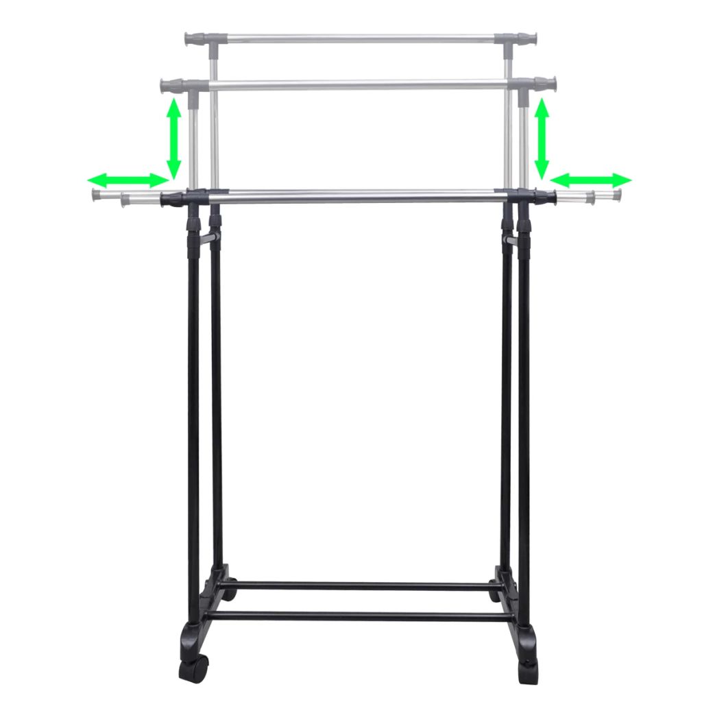 Adjustable Clothes Rack 4 Castors 2 Hanging Rails- Closet Organisers & Garment Racks - HomeShopIreland - Home Shop Ireland - Closet Organisers & Garment Racks - Adjustable Clothes Rack 4 Castors 2 Hanging Rails