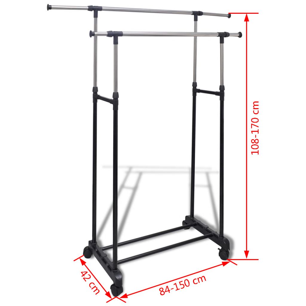 Adjustable Clothes Rack 4 Castors 2 Hanging Rails- Closet Organisers & Garment Racks - HomeShopIreland - Home Shop Ireland - Closet Organisers & Garment Racks - Adjustable Clothes Rack 4 Castors 2 Hanging Rails