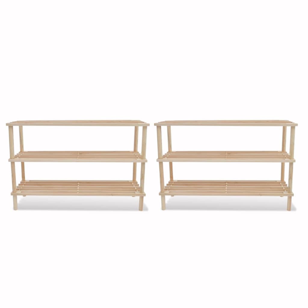 3-Tier Shoe Racks 2 pcs Solid Fir Wood- Shoe Racks & Organisers - HomeShopIreland - Home Shop Ireland - Shoe Racks & Organisers - 3-Tier Shoe Racks 2 pcs Solid Fir Wood
