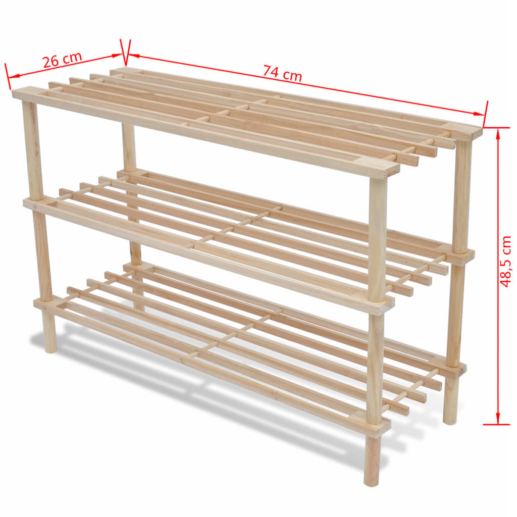 3-Tier Shoe Racks 2 pcs Solid Fir Wood- Shoe Racks & Organisers - HomeShopIreland - Home Shop Ireland - Shoe Racks & Organisers - 3-Tier Shoe Racks 2 pcs Solid Fir Wood