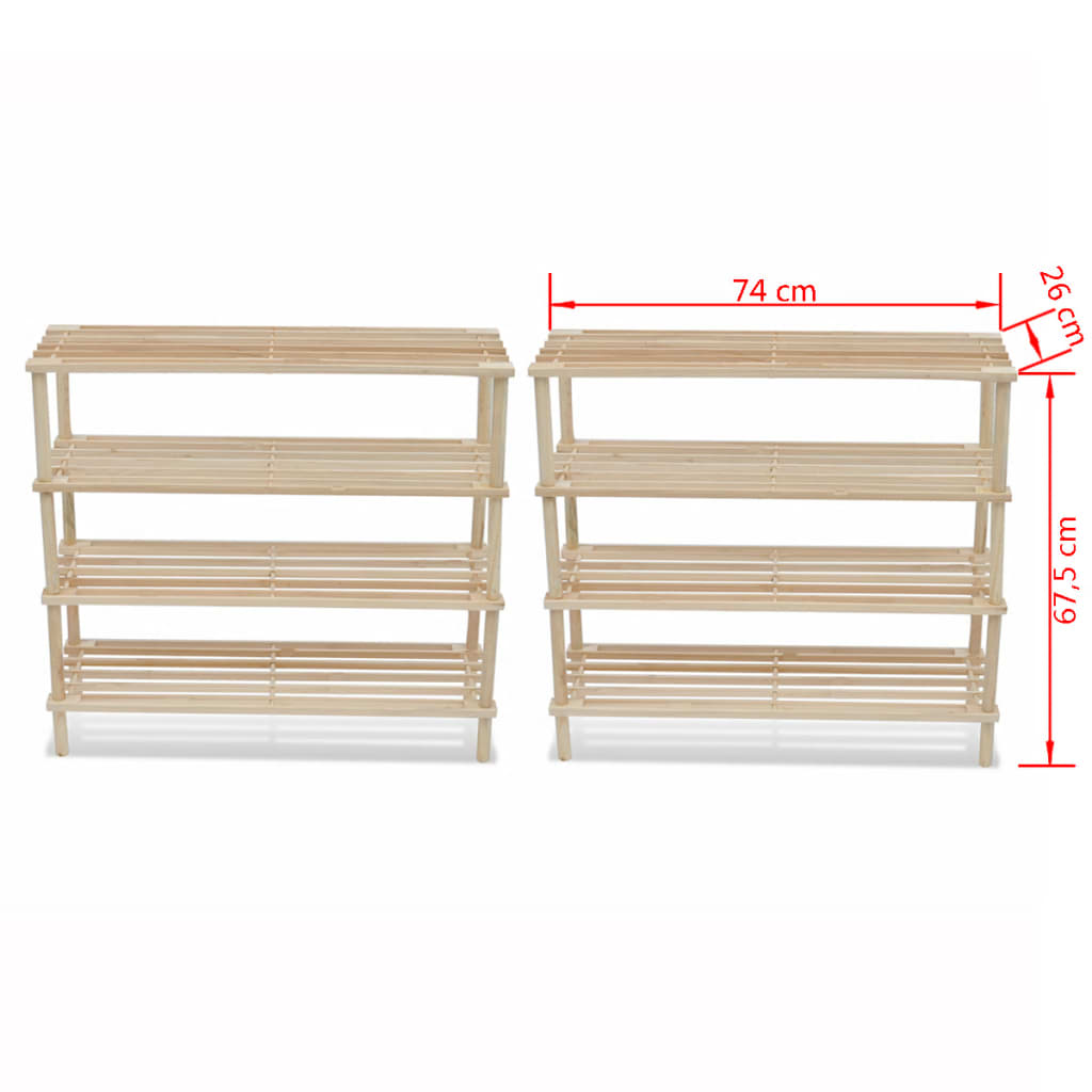 4-Tier Shoe Racks 2 pcs Solid Fir Wood- Shoe Racks & Organisers - HomeShopIreland - Home Shop Ireland - Shoe Racks & Organisers - 4-Tier Shoe Racks 2 pcs Solid Fir Wood