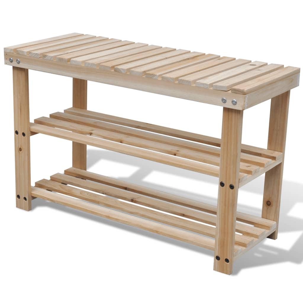 2-in-1 Shoe Rack with Bench Top Solid Fir Wood- Shoe Racks & Organisers - HomeShopIreland - Home Shop Ireland - Shoe Racks & Organisers - 2-in-1 Shoe Rack with Bench Top Solid Fir Wood