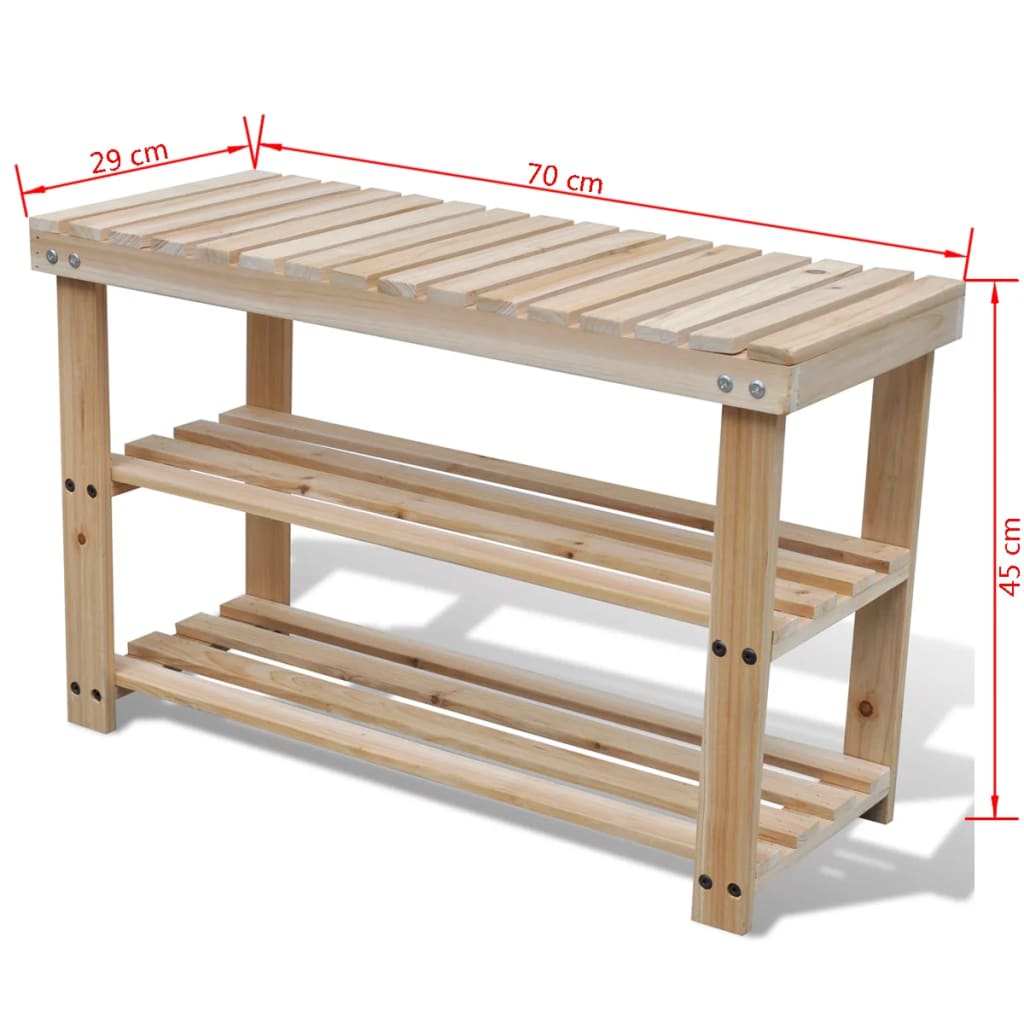 2-in-1 Shoe Rack with Bench Top Solid Fir Wood- Shoe Racks & Organisers - HomeShopIreland - Home Shop Ireland - Shoe Racks & Organisers - 2-in-1 Shoe Rack with Bench Top Solid Fir Wood