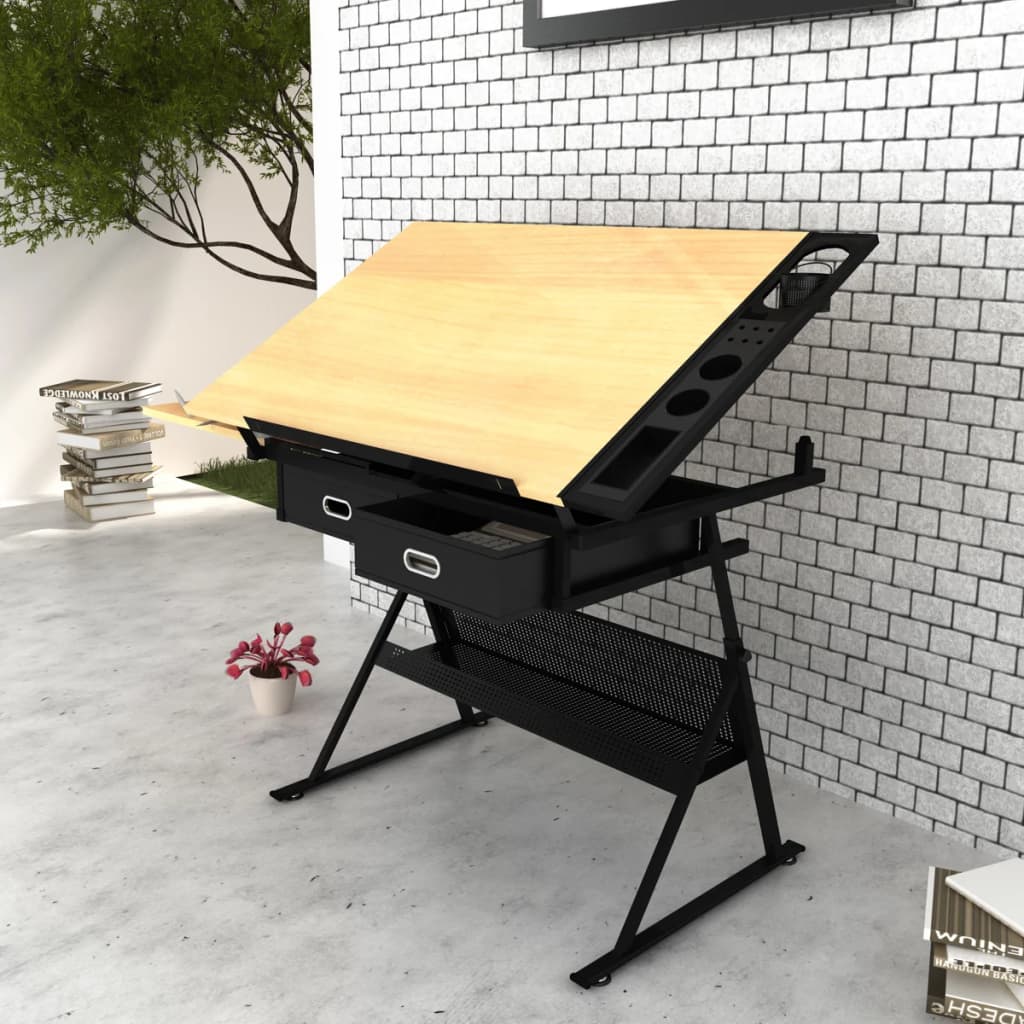 Two Drawers Tiltable Tabletop Drawing Table with Stool- Art & Drafting Tables - HomeShopIreland - Home Shop Ireland - Art & Drafting Tables - Two Drawers Tiltable Tabletop Drawing Table with Stool