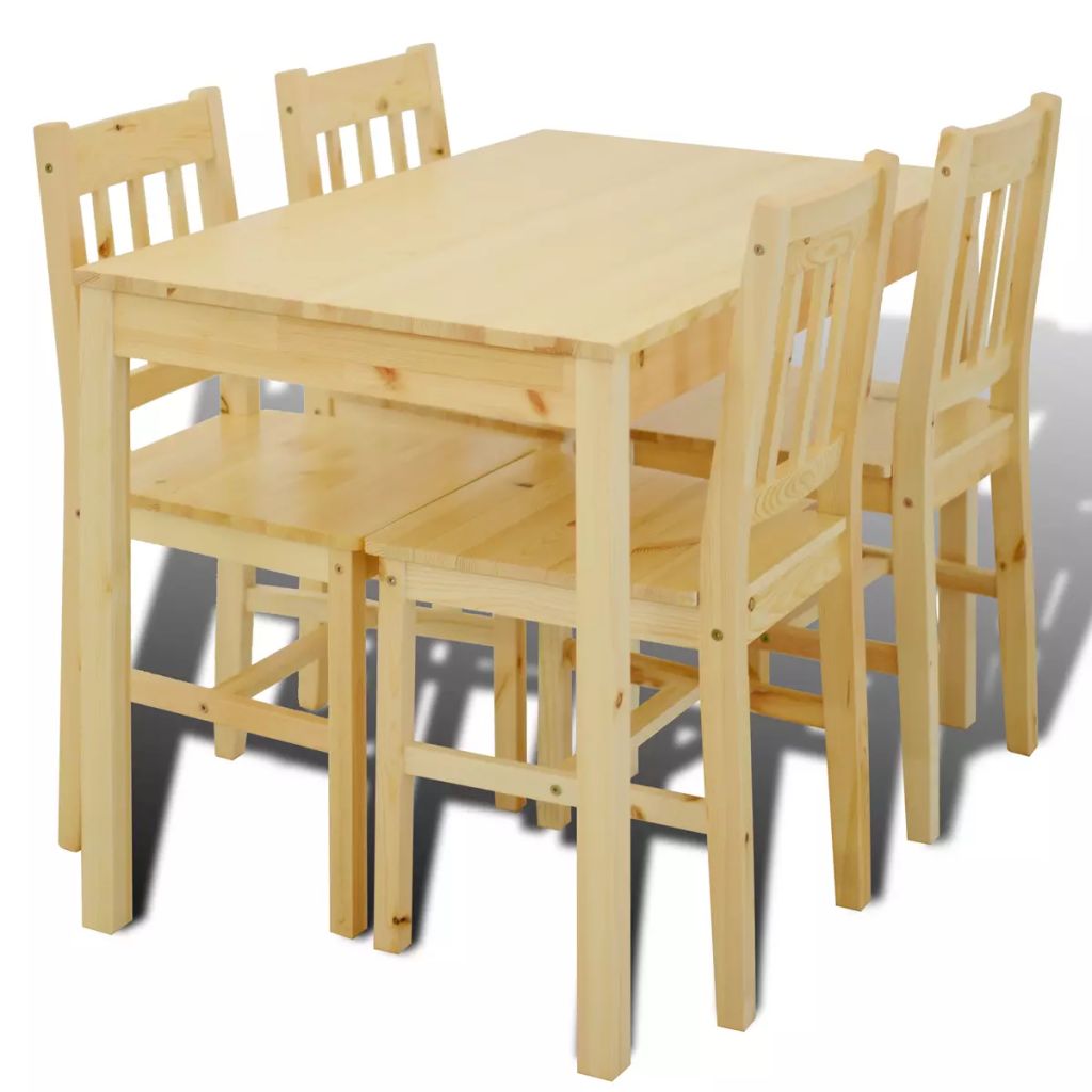 Dining Set 5 Pieces Pine Wood Natural- Kitchen & Dining Furniture Sets - HomeShopIreland - Home Shop Ireland - Kitchen & Dining Furniture Sets - Dining Set 5 Pieces Pine Wood Natural