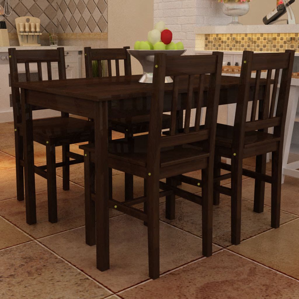Dining Set 5 Pieces Pine Wood Brown- Kitchen & Dining Furniture Sets - HomeShopIreland - Home Shop Ireland - Kitchen & Dining Furniture Sets - Dining Set 5 Pieces Pine Wood Brown