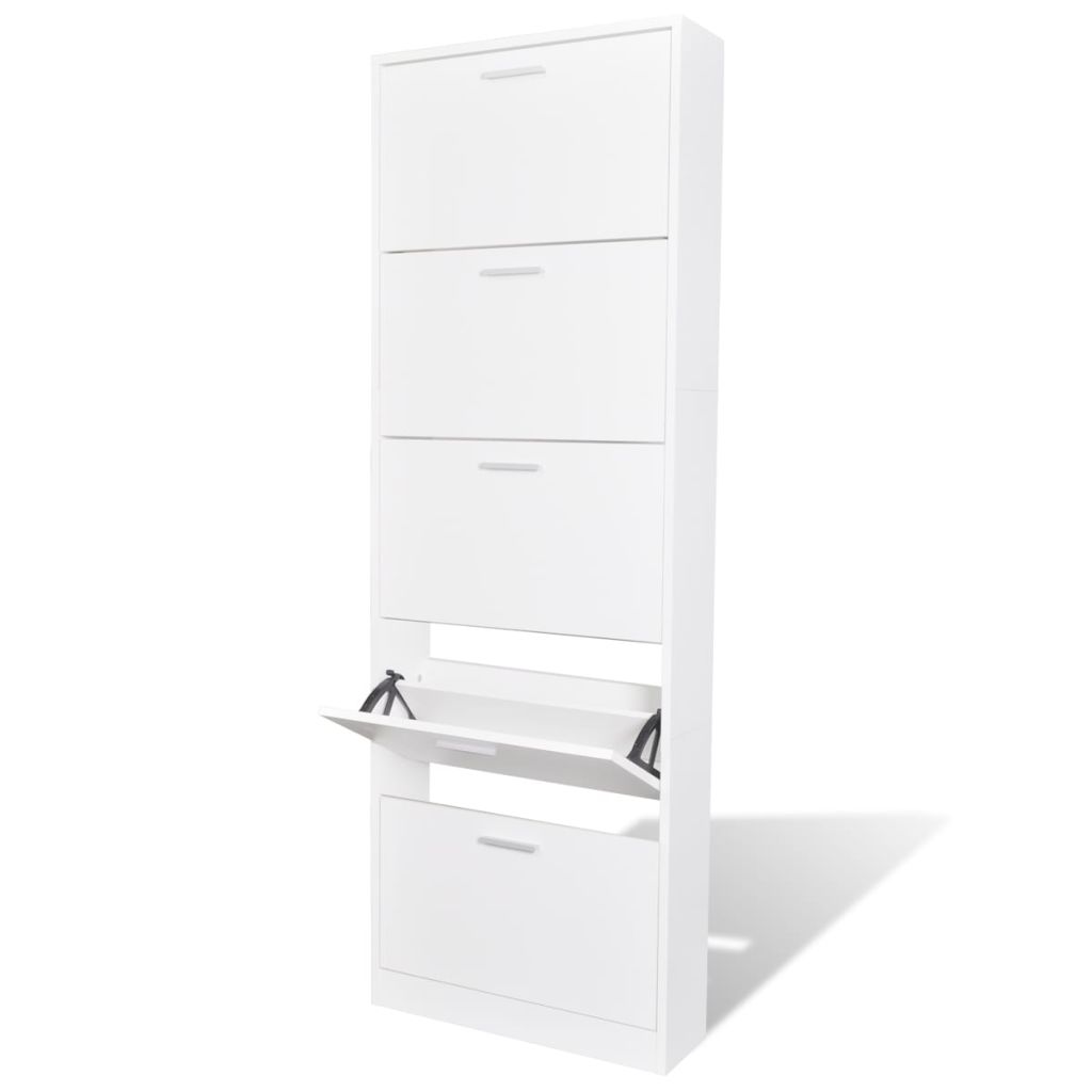 White Wooden Shoe Cabinet with 5 Compartments- Shoe Racks & Organisers - HomeShopIreland - Home Shop Ireland - Shoe Racks & Organisers - White Wooden Shoe Cabinet with 5 Compartments