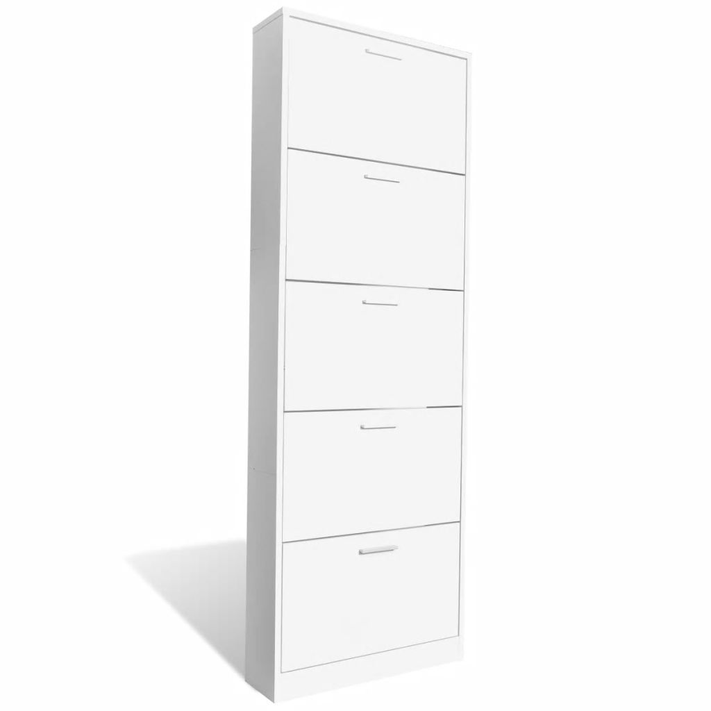 White Wooden Shoe Cabinet with 5 Compartments- Shoe Racks & Organisers - HomeShopIreland - Home Shop Ireland - Shoe Racks & Organisers - White Wooden Shoe Cabinet with 5 Compartments