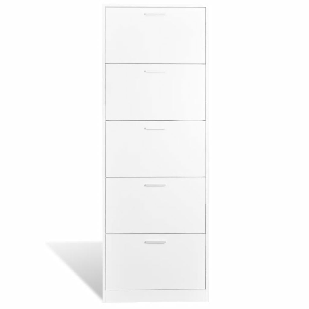 White Wooden Shoe Cabinet with 5 Compartments- Shoe Racks & Organisers - HomeShopIreland - Home Shop Ireland - Shoe Racks & Organisers - White Wooden Shoe Cabinet with 5 Compartments