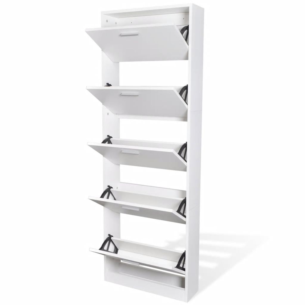 White Wooden Shoe Cabinet with 5 Compartments- Shoe Racks & Organisers - HomeShopIreland - Home Shop Ireland - Shoe Racks & Organisers - White Wooden Shoe Cabinet with 5 Compartments