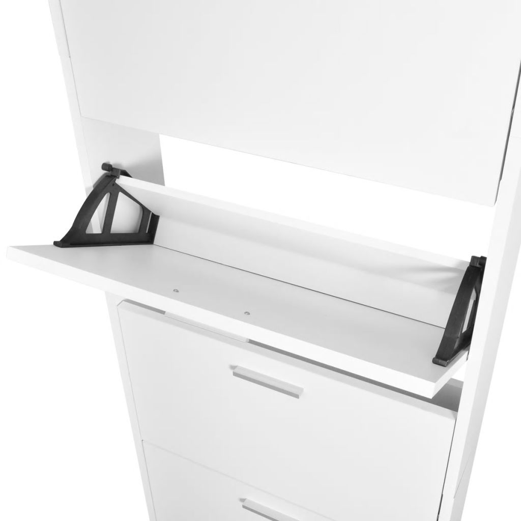 White Wooden Shoe Cabinet with 5 Compartments- Shoe Racks & Organisers - HomeShopIreland - Home Shop Ireland - Shoe Racks & Organisers - White Wooden Shoe Cabinet with 5 Compartments