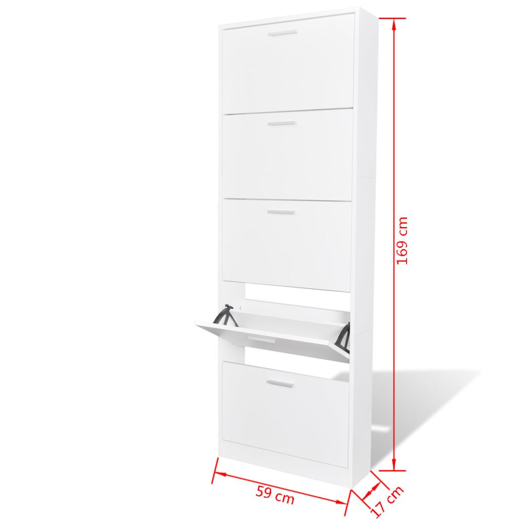 White Wooden Shoe Cabinet with 5 Compartments- Shoe Racks & Organisers - HomeShopIreland - Home Shop Ireland - Shoe Racks & Organisers - White Wooden Shoe Cabinet with 5 Compartments