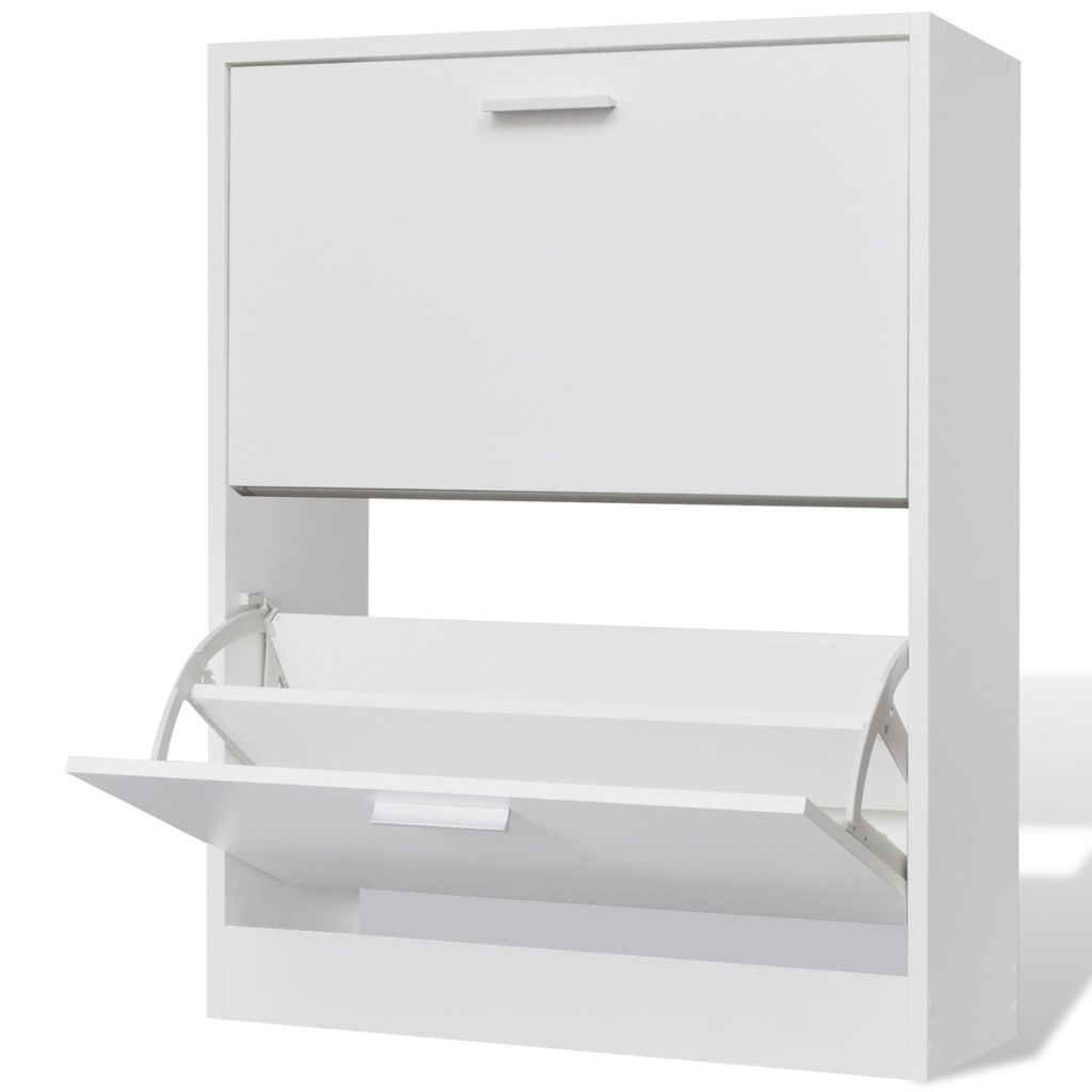White Wooden Shoe Cabinet with 2 Compartments- Shoe Racks & Organisers - HomeShopIreland - Home Shop Ireland - Shoe Racks & Organisers - White Wooden Shoe Cabinet with 2 Compartments