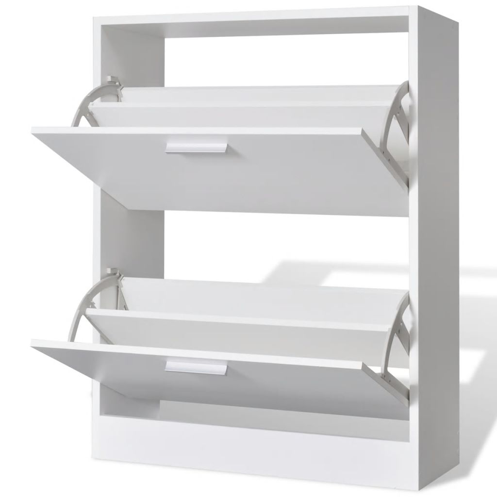 White Wooden Shoe Cabinet with 2 Compartments- Shoe Racks & Organisers - HomeShopIreland - Home Shop Ireland - Shoe Racks & Organisers - White Wooden Shoe Cabinet with 2 Compartments