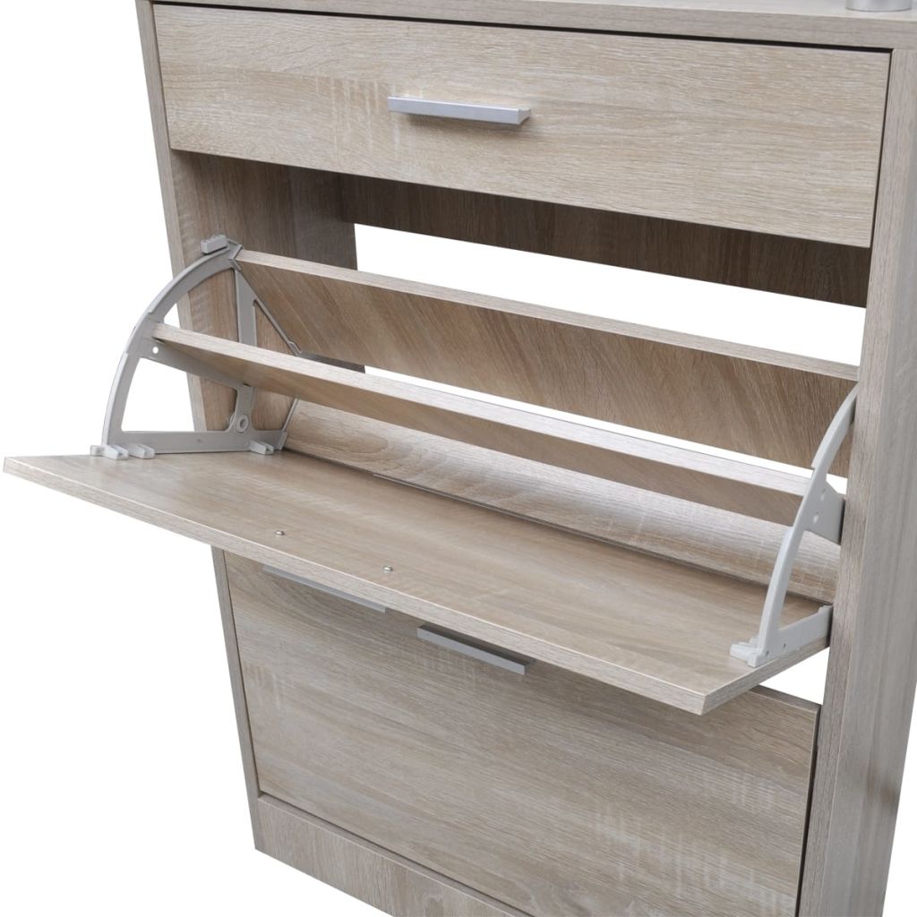 Shoe Cabinet with a Drawer and a Top Glass Shelf Wood Oak Look- Shoe Racks & Organisers - HomeShopIreland - Home Shop Ireland - Shoe Racks & Organisers - Shoe Cabinet with a Drawer and a Top Glass Shelf Wood Oak Look