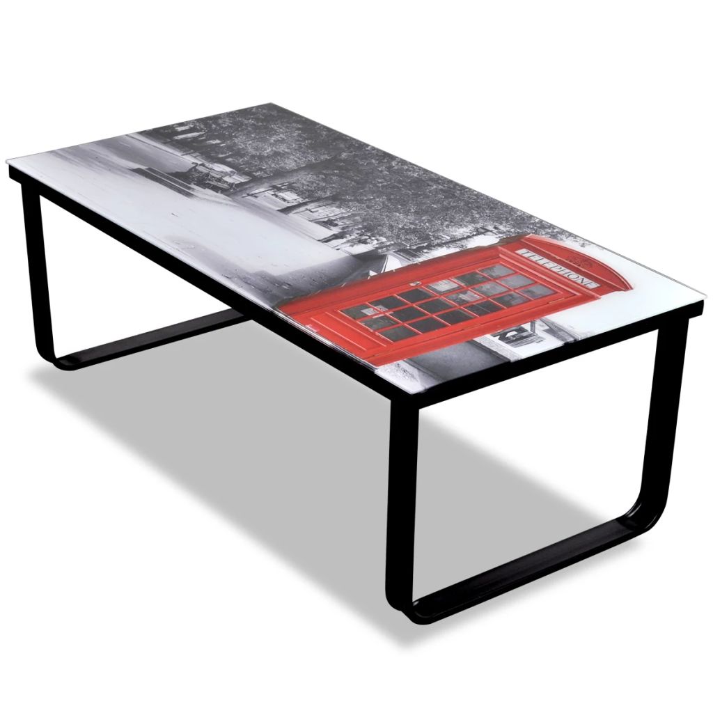 Coffee Table with Telephone Booth Printing Glass Top- Coffee Tables - HomeShopIreland - Home Shop Ireland - Coffee Tables - Coffee Table with Telephone Booth Printing Glass Top
