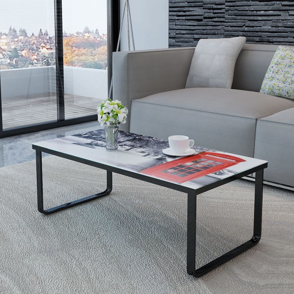 Coffee Table with Telephone Booth Printing Glass Top- Coffee Tables - HomeShopIreland - Home Shop Ireland - Coffee Tables - Coffee Table with Telephone Booth Printing Glass Top