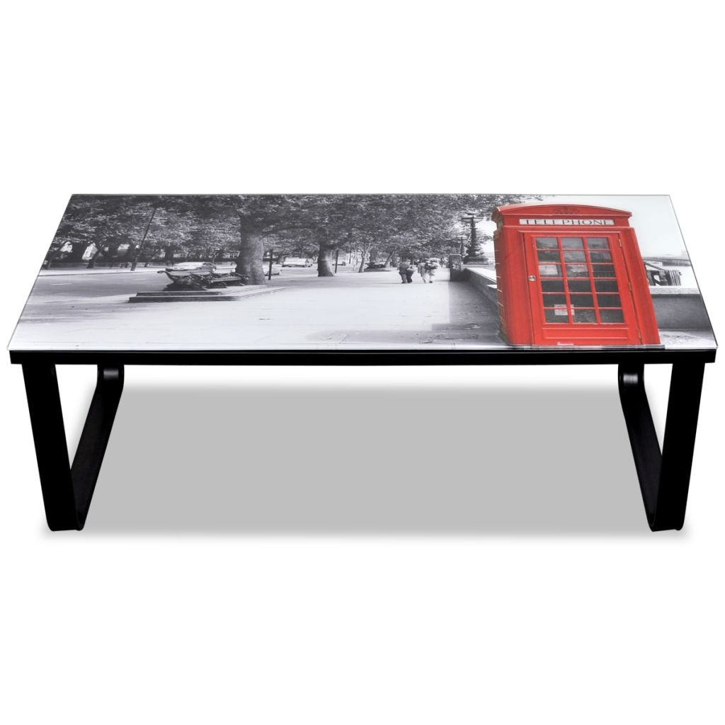 Coffee Table with Telephone Booth Printing Glass Top- Coffee Tables - HomeShopIreland - Home Shop Ireland - Coffee Tables - Coffee Table with Telephone Booth Printing Glass Top