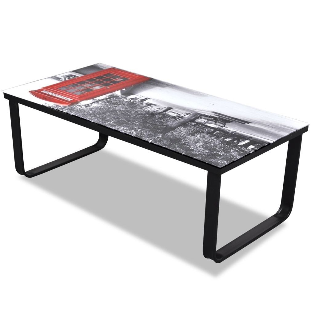 Coffee Table with Telephone Booth Printing Glass Top- Coffee Tables - HomeShopIreland - Home Shop Ireland - Coffee Tables - Coffee Table with Telephone Booth Printing Glass Top