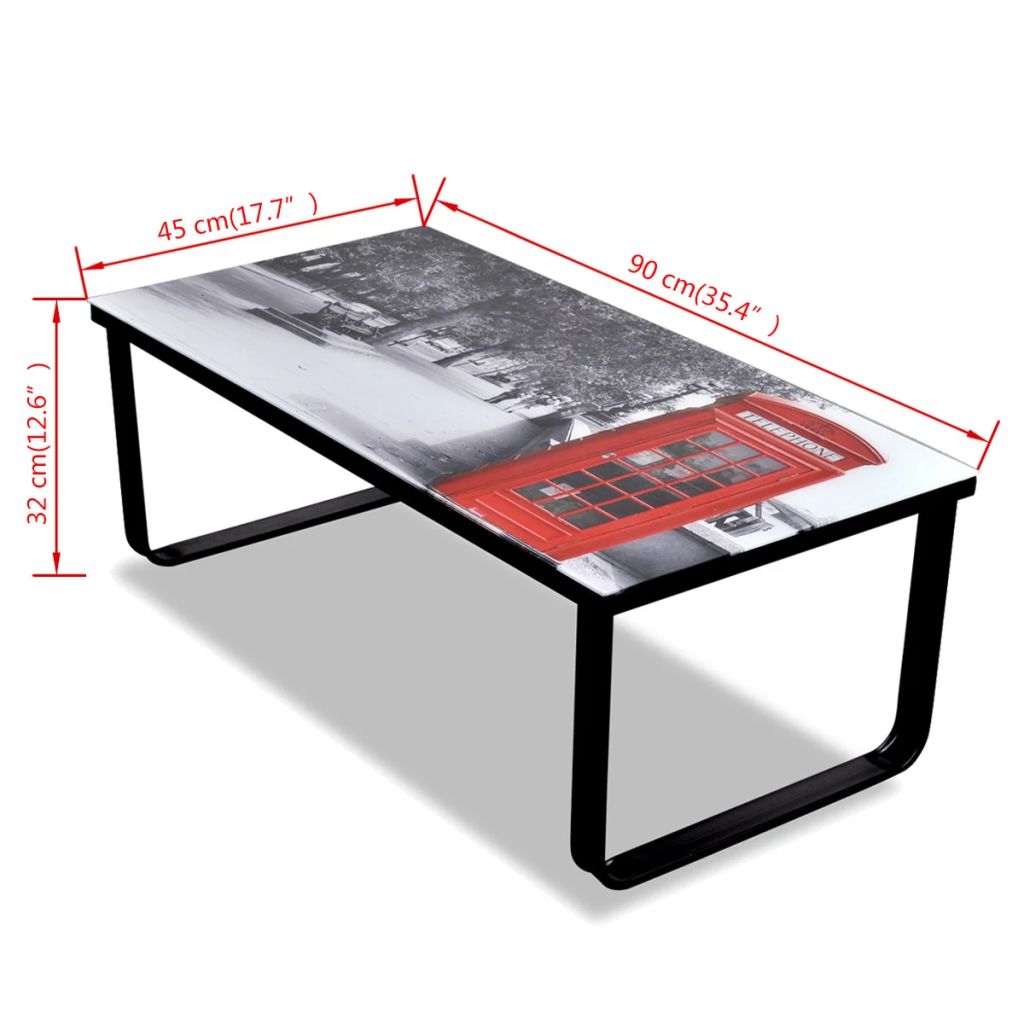Coffee Table with Telephone Booth Printing Glass Top- Coffee Tables - HomeShopIreland - Home Shop Ireland - Coffee Tables - Coffee Table with Telephone Booth Printing Glass Top