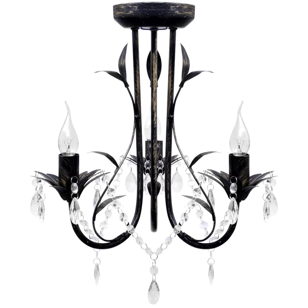 Art Nouveau Style Black Chandelier Crystal Beads 3xE14 Bulbs- Chandeliers - HomeShopIreland - Home Shop Ireland - Chandeliers - Art Nouveau Style Black Chandelier Crystal Beads 3xE14 Bulbs