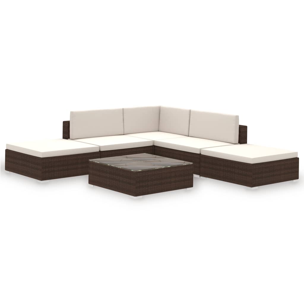 6 Piece Garden Lounge Set with Cushions Poly Rattan Brown- Outdoor Furniture Sets - HomeShopIreland - Home Shop Ireland - Outdoor Furniture Sets - 6 Piece Garden Lounge Set with Cushions Poly Rattan Brown