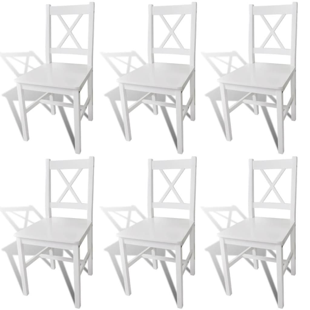 Dining Chairs 6 pcs White Pinewood- Kitchen & Dining Room Chairs - HomeShopIreland - Home Shop Ireland - Kitchen & Dining Room Chairs - Dining Chairs 6 pcs White Pinewood