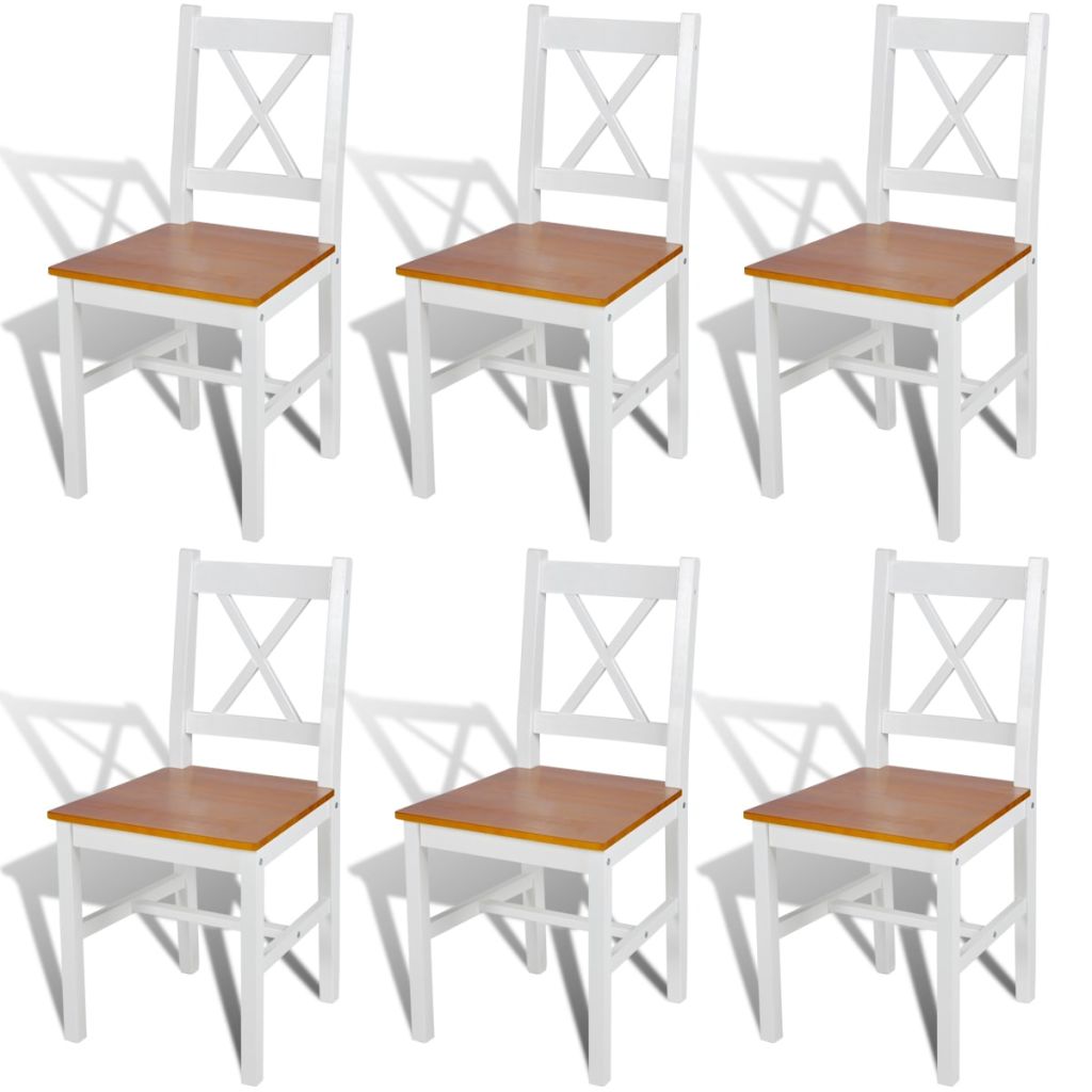 Dining Chairs 6 pcs White Pinewood- Kitchen & Dining Room Chairs - HomeShopIreland - Home Shop Ireland - Kitchen & Dining Room Chairs - Dining Chairs 6 pcs White Pinewood