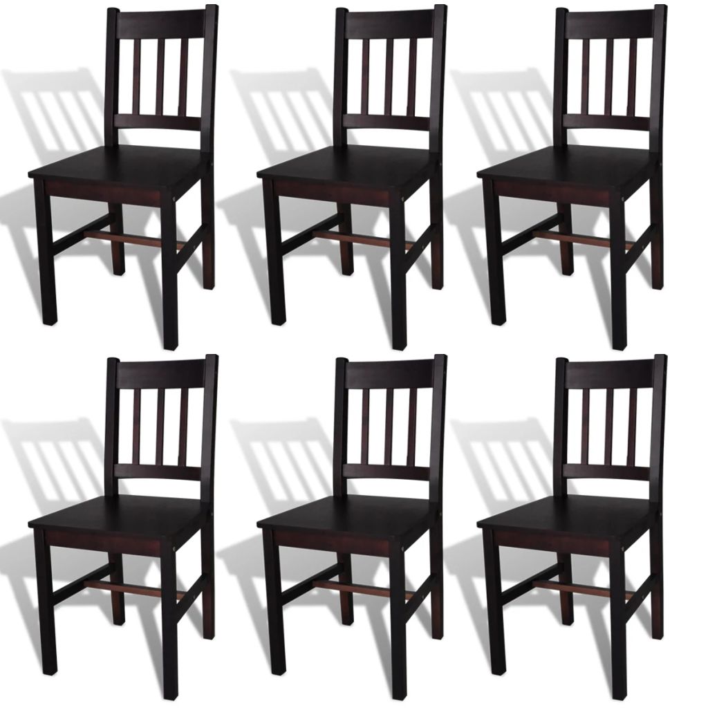 Dining Chairs 6 pcs Dark Brown Pinewood- Kitchen & Dining Room Chairs - HomeShopIreland - Home Shop Ireland - Kitchen & Dining Room Chairs - Dining Chairs 6 pcs Dark Brown Pinewood